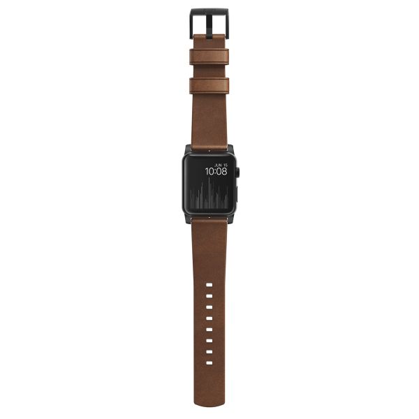 Nomad Modern Band van leder Apple Watch Series 1-10 / SE / Ultra (2) - 42/44/45/46/49 mm - Bruin/Zwart