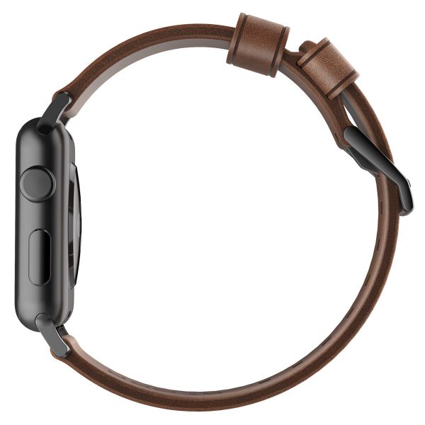 Nomad Modern Band van leder Apple Watch Series 1-10 / SE / Ultra (2) - 42/44/45/46/49 mm - Bruin/Zwart