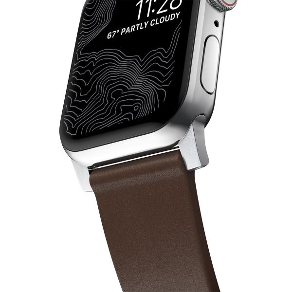 Nomad Modern Band van leder Apple Watch Series 1-10 / SE / Ultra (2) - 42/44/45/46/49 mm - Bruin/Zilver