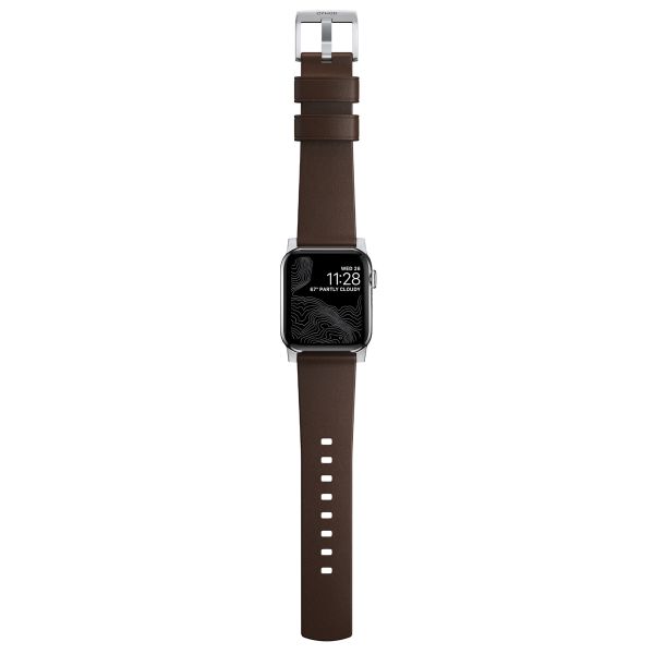 Nomad Modern Band van leder Apple Watch Series 1-10 / SE / Ultra (2) - 42/44/45/46/49 mm - Bruin/Zilver