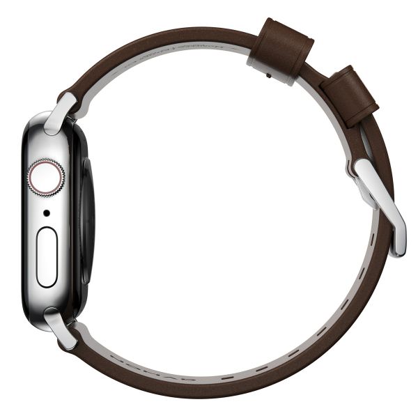 Nomad Modern Band van leder Apple Watch Series 1-10 / SE / Ultra (2) - 42/44/45/46/49 mm - Bruin/Zilver