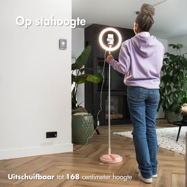 imoshion Ring LED Light - Ringlamp telefoon - Ringlight met statief - Verstelbaar - Rosé Goud