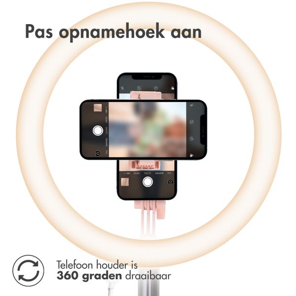 imoshion Ring LED Light - Ringlamp telefoon - Ringlight met statief - Verstelbaar - Rosé Goud