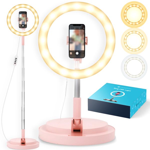 imoshion Ring LED Light - Ringlamp telefoon - Ringlight met statief - Verstelbaar - Rosé Goud