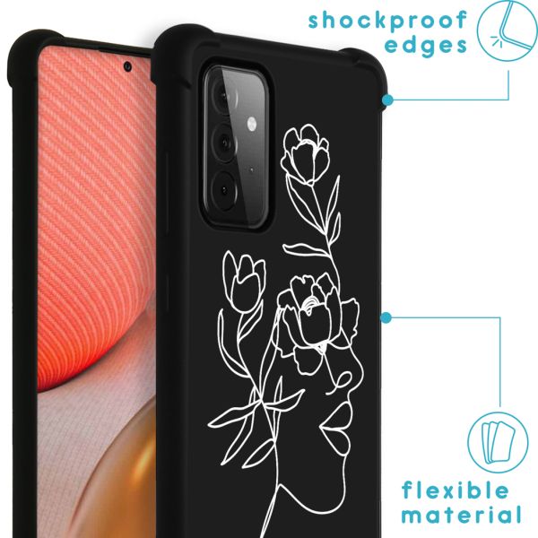 imoshion Design hoesje met koord Samsung Galaxy A72 - Abstract Gezicht Bloem - Zwart