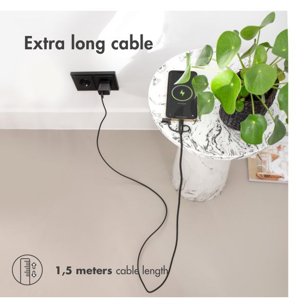 imoshion 3-in-1 kabel - Lightning, USB-C en Micro-USB kabel - Gevlochten textiel - 1,5 meter - Zwart
