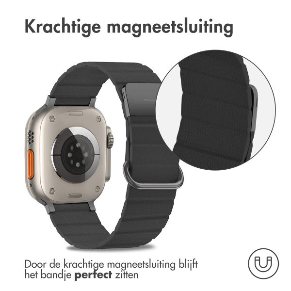 imoshion Magnetisch lederen bandje Apple Watch Series 1-10 / SE / Ultra (2) - 42/44/45/46/49 mm - Zwart