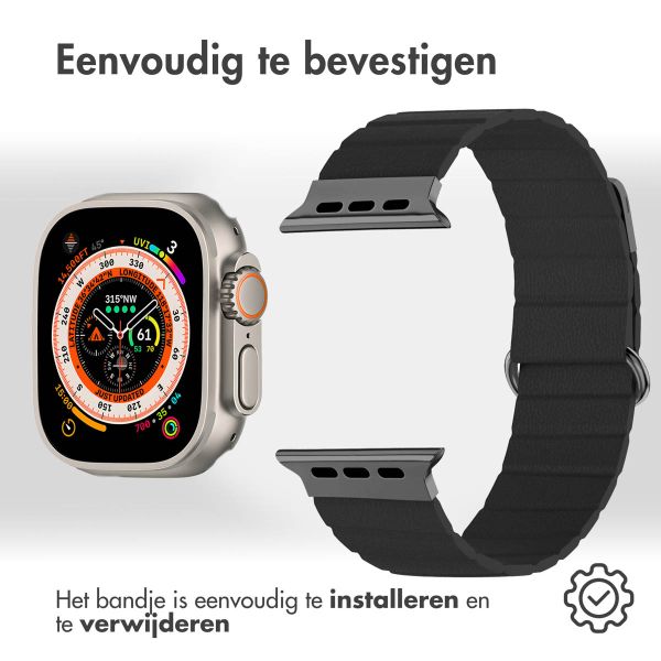 imoshion Magnetisch lederen bandje Apple Watch Series 1-10 / SE / Ultra (2) - 42/44/45/46/49 mm - Zwart