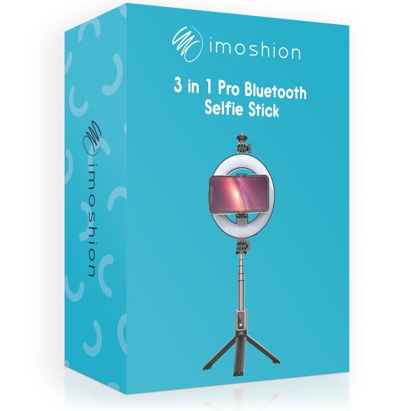 imoshion 3 in 1 Pro Bluetooth Selfie Stick + Tripod + 6 inch Ring Fill Light - Ringlamp telefoon - Selfie stick bluetooth - Ringlight met statief - Verstelbaar - Zwart