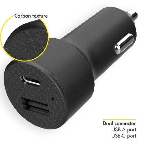 Accezz Car Charger met USB-C naar USB kabel - Autolader - 20 Watt - 1 meter - Zwart