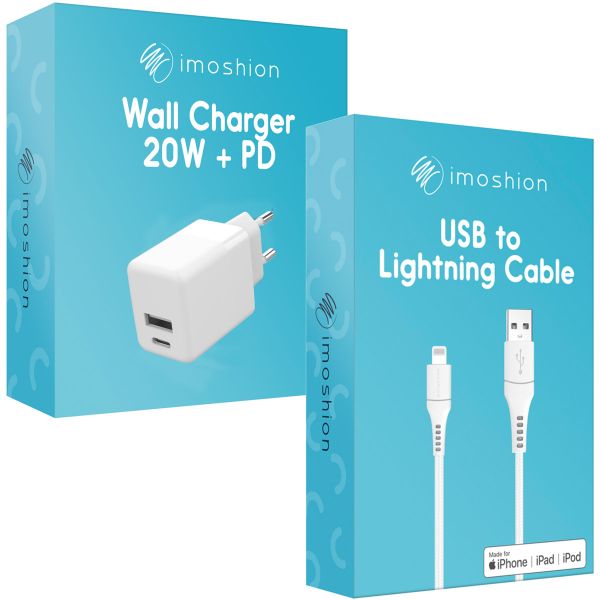 imoshion Wall Charger met Lightning naar USB-A kabel - Oplader - MFi certificering - Gevlochten textiel - 20 Watt - 1,5 meter - Wit
