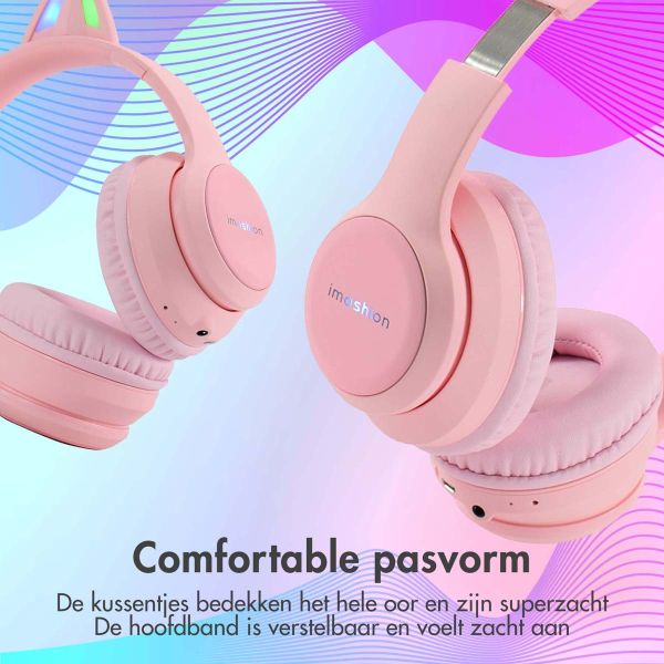 imoshion Kids LED Light Cat Ear Bluetooth Headphones - Kinder koptelefoon - Draadloze koptelefoon + AUX kabel - Roze