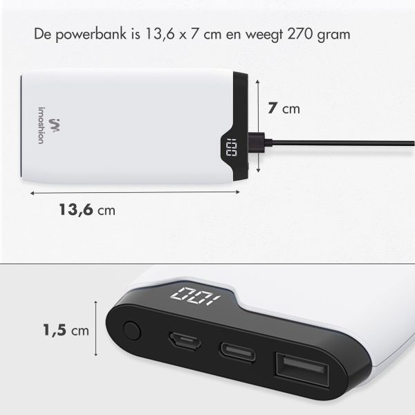 imoshion Powerbank - 10.000 mAh - Quick Charge en Power Delivery - Wit