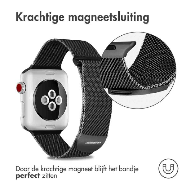 imoshion Milanees magnetisch bandje Apple Watch Series 1-10 / SE / Ultra (2) - 42/44/45/46/49 mm - Maat M - Zwart