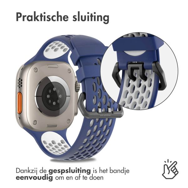 imoshion Siliconen sport bandje gesp Apple Watch Series 1-10 / SE / Ultra (2) - 42/44/45/46/49 mm - Donkerblauw / Wit