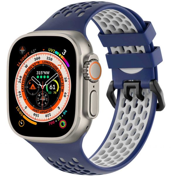 imoshion Siliconen sport bandje gesp Apple Watch Series 1-10 / SE / Ultra (2) - 42/44/45/46/49 mm - Donkerblauw / Wit