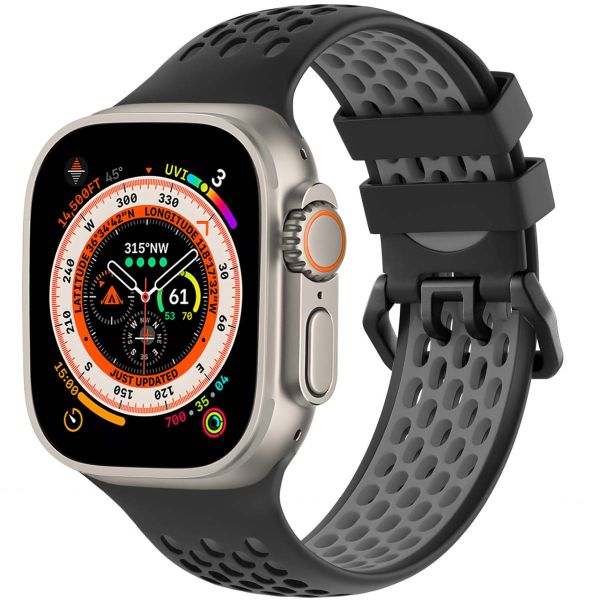 imoshion Siliconen sport bandje gesp Apple Watch Series 1-10 / SE / Ultra (2) - 42/44/45/46/49 mm - Zwart / Grijs