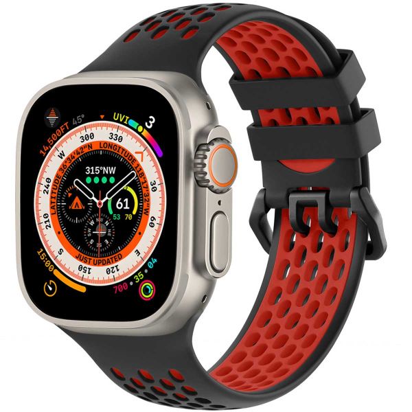 imoshion Siliconen sport bandje gesp Apple Watch Series 1-10 / SE / Ultra (2) - 42/44/45/46/49 mm - Zwart / Rood