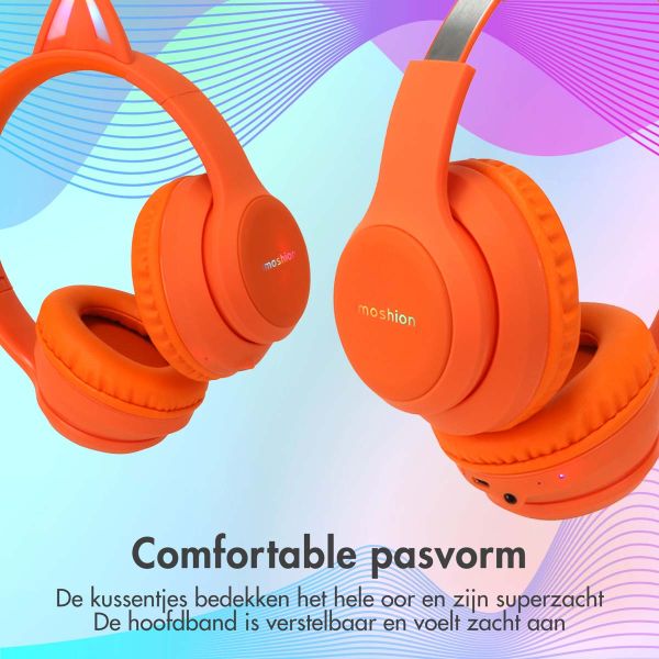 imoshion Kids LED Light Cat Ear Bluetooth Headphones - Kinder koptelefoon - Draadloze koptelefoon + AUX kabel - Oranje