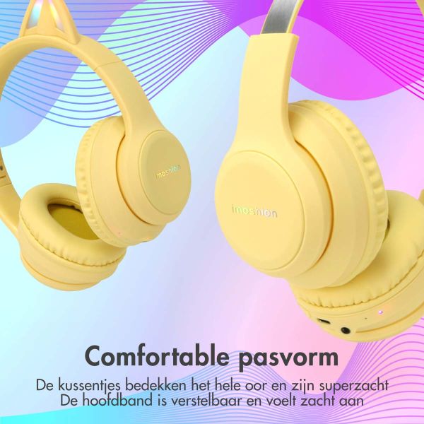 imoshion Kids LED Light Cat Ear Bluetooth Headphones - Kinder koptelefoon - Draadloze koptelefoon + AUX kabel - Geel