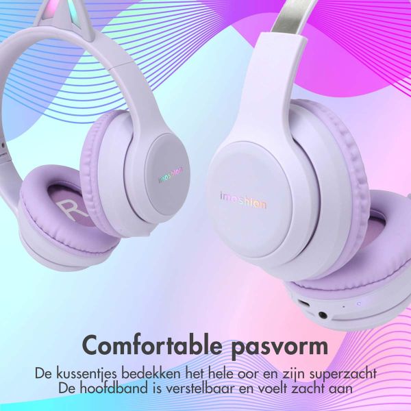 imoshion Kids LED Light Cat Ear Bluetooth Headphones - Kinder koptelefoon - Draadloze koptelefoon + AUX kabel - Lavender Lilac