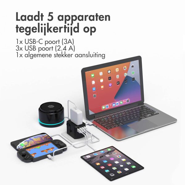 imoshion Universele wereldstekker - 3x USB-C & USB-A - Zwart