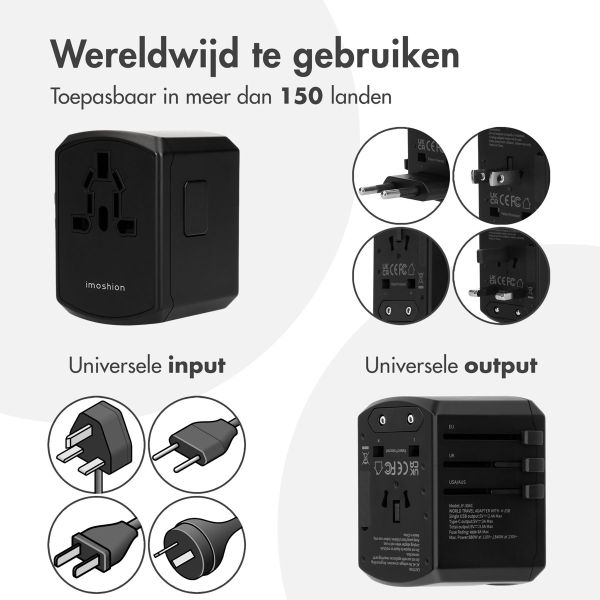 imoshion Universele wereldstekker - 3x USB-C & USB-A - Zwart