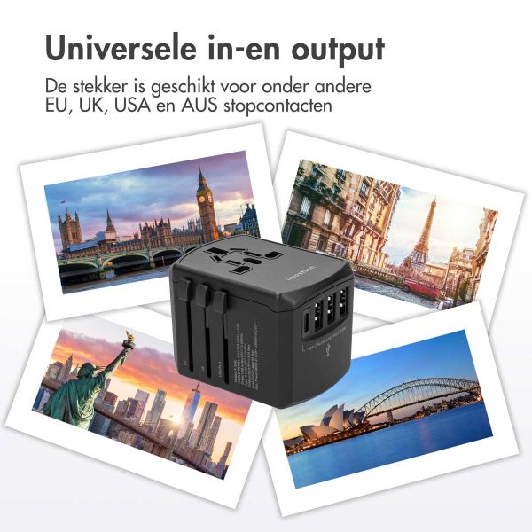 imoshion Universele wereldstekker - 3x USB-C & USB-A - Zwart