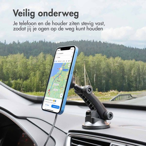 Accezz Telefoonhouder auto met MagSafe - Draadloze oplader - Dashboard en voorruit - Zwart