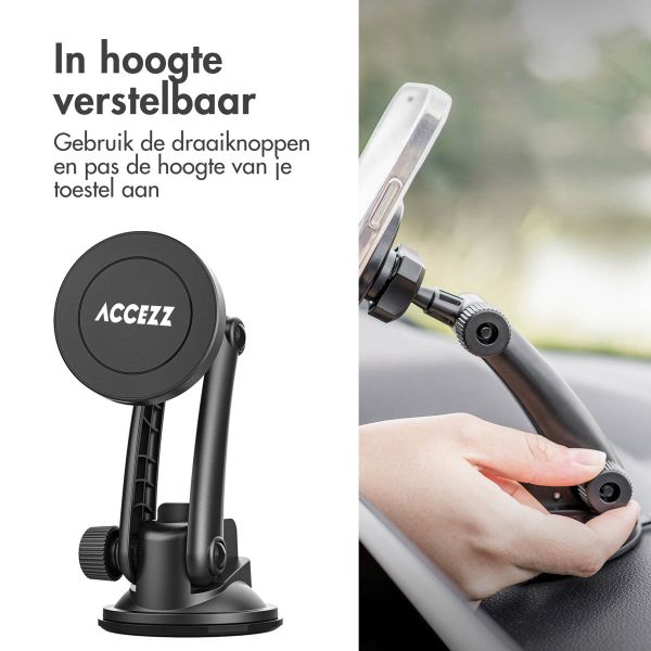 Accezz Telefoonhouder auto met MagSafe - Draadloze oplader - Dashboard en voorruit - Zwart