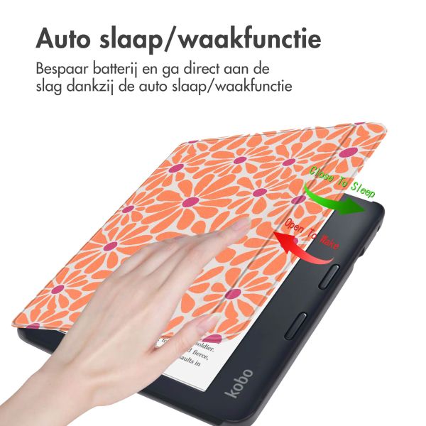 imoshion Design Slim Hard Case Sleepcover met stand Kobo Libra 2 / Tolino Vision 6 - Orange Flowers Connect