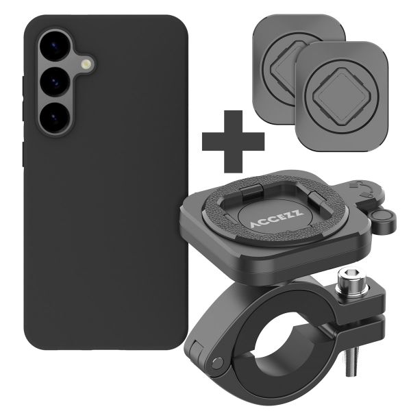 Accezz EasyLock telefoonhouder fiets - inclusief hoesje Samsung Galaxy S24 - Aluminium - 360 graden draaibaar - Zwart