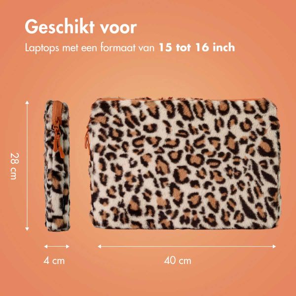 imoshion Fluffy Laptop hoes 15-16 inch - Laptopsleeve - Leopard Orange