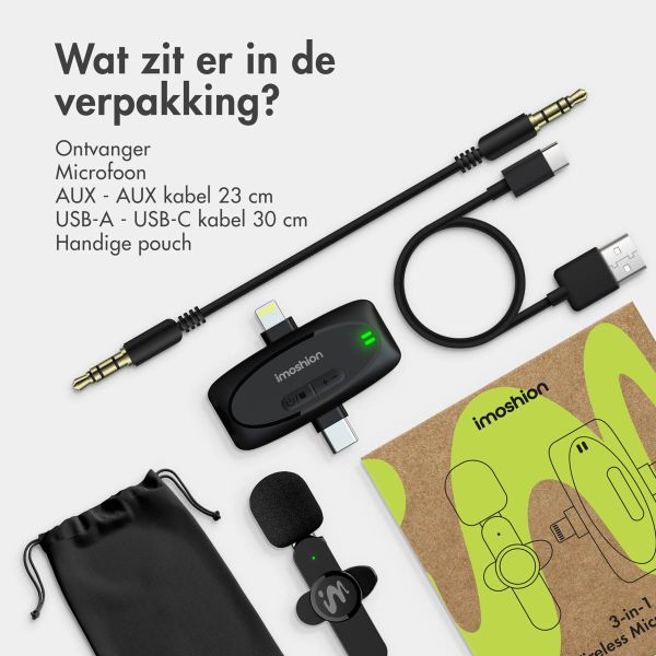 imoshion Mini microfoon voor telefoon - Dasspeld microfoon - Draadloos - AUX / 3,5 mm / Lightning / USB-C