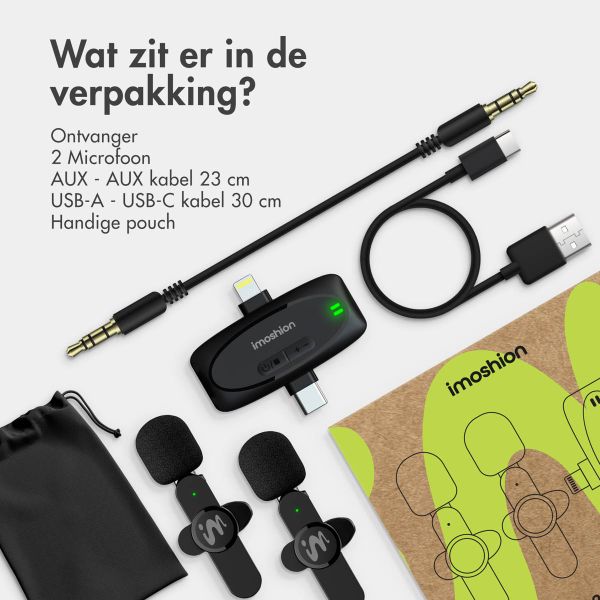 imoshion Duo Pack Mini microfoon voor telefoon - Dasspeld microfoon - Draadloos - AUX / 3,5 mm / Lightning / USB-C