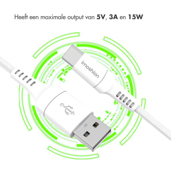 imoshion Braided USB-C naar USB-A kabel - 0,25 meter - Wit