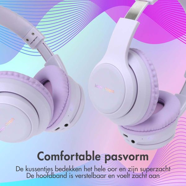 imoshion Kids LED Light Bluetooth Headphones - Kinder koptelefoon met decibelbegrenzer - Draadloze koptelefoon + AUX kabel - Lavender Lilac