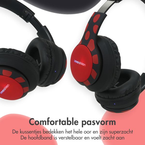 imoshion Kids Dino Bluetooth Headphones - Kinder koptelefoon met decibelbegrenzer - Draadloze koptelefoon + AUX kabel - Black / Red