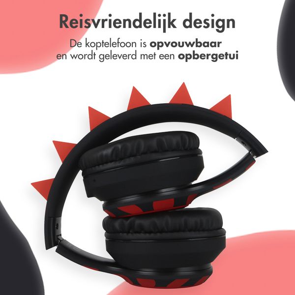 imoshion Kids Dino Bluetooth Headphones - Kinder koptelefoon met decibelbegrenzer - Draadloze koptelefoon + AUX kabel - Black / Red