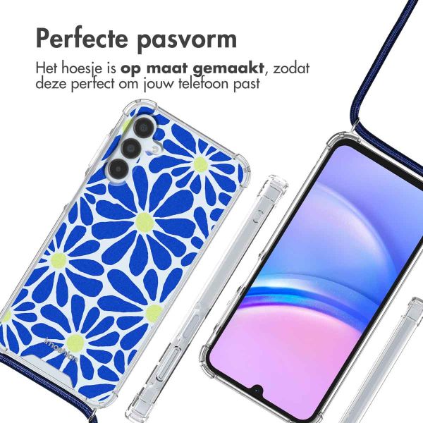 iMoshion Design hoesje met koord Samsung Galaxy A15 (5G/4G) - Cobalt Blue Flowers Connect