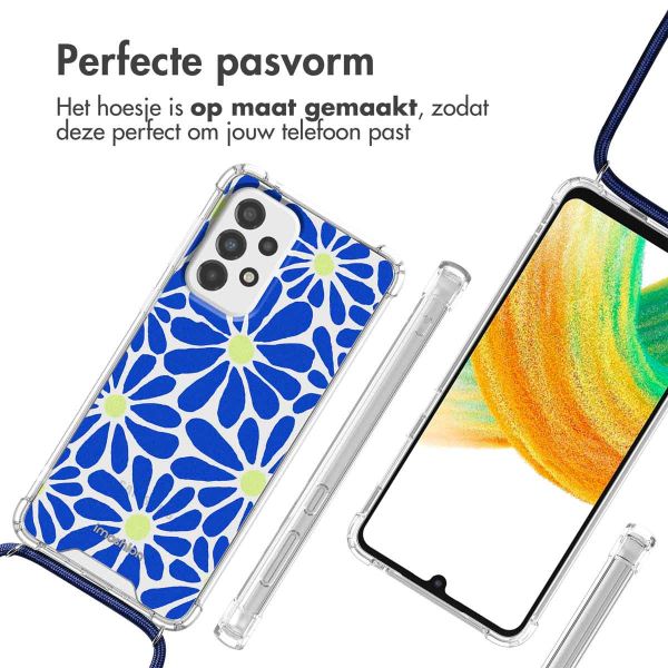 imoshion Design hoesje met koord Samsung Galaxy A33 - Cobalt Blue Flowers Connect