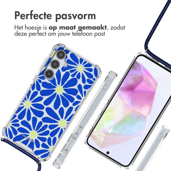 imoshion Design hoesje met koord Samsung Galaxy A35 - Cobalt Blue Flowers Connect