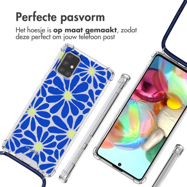 imoshion Design hoesje met koord Samsung Galaxy A71 - Cobalt Blue Flowers Connect