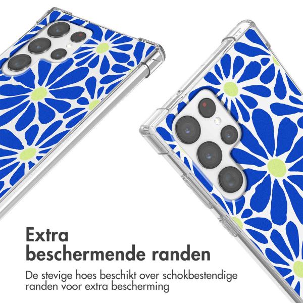 imoshion Design hoesje met koord Samsung Galaxy S22 Ultra - Cobalt Blue Flowers Connect