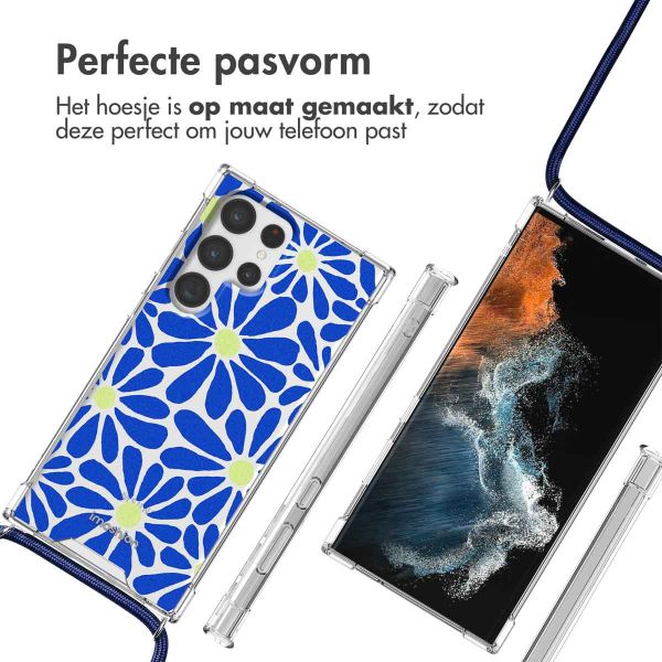 imoshion Design hoesje met koord Samsung Galaxy S22 Ultra - Cobalt Blue Flowers Connect