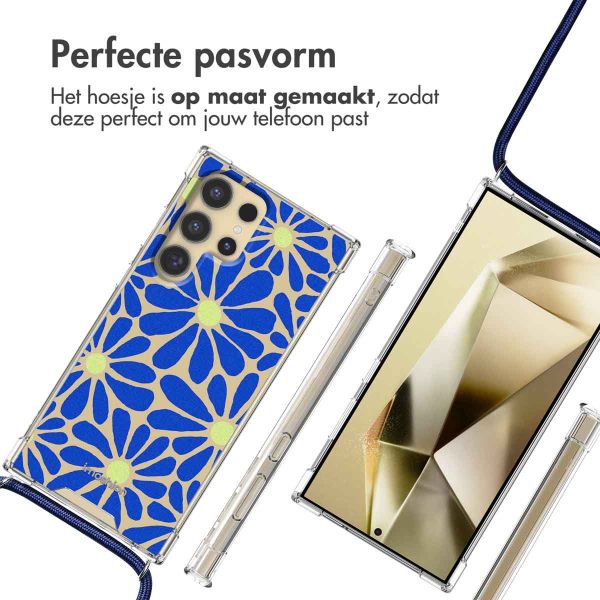 imoshion Design hoesje met koord Samsung Galaxy S24 Ultra - Cobalt Blue Flowers Connect