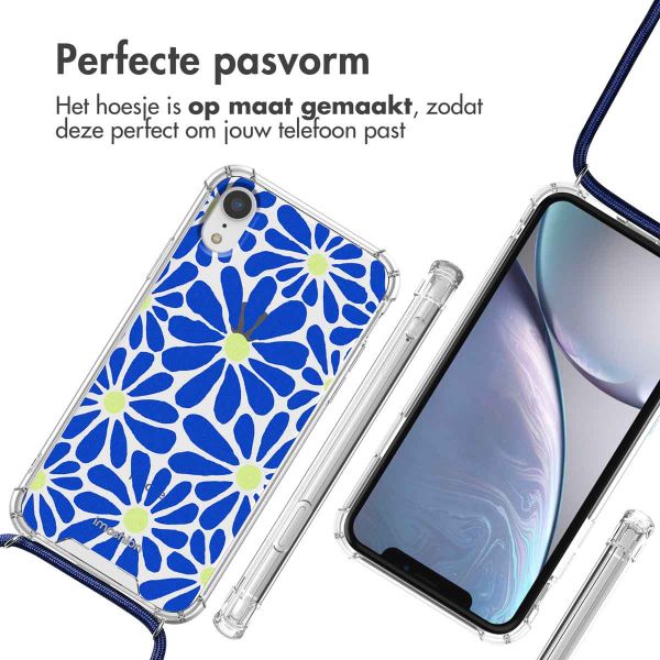 imoshion Design hoesje met koord iPhone Xr - Cobalt Blue Flowers Connect