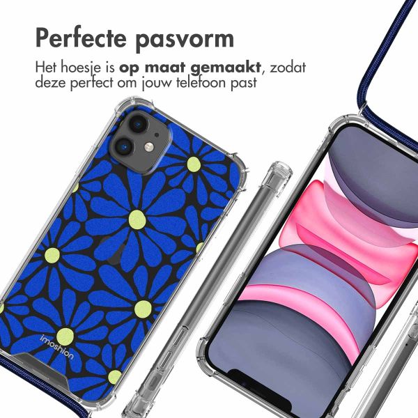 iMoshion Design hoesje met koord iPhone 11 - Cobalt Blue Flowers Connect