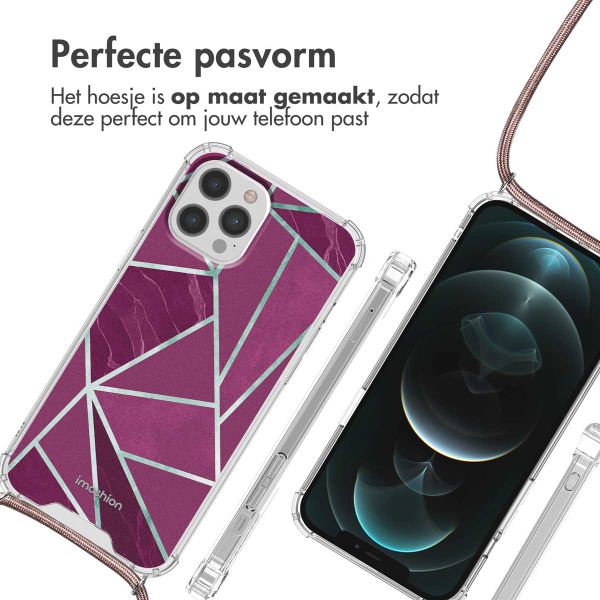 iMoshion Design hoesje met koord iPhone 12 (Pro) - Bordeaux Graphic