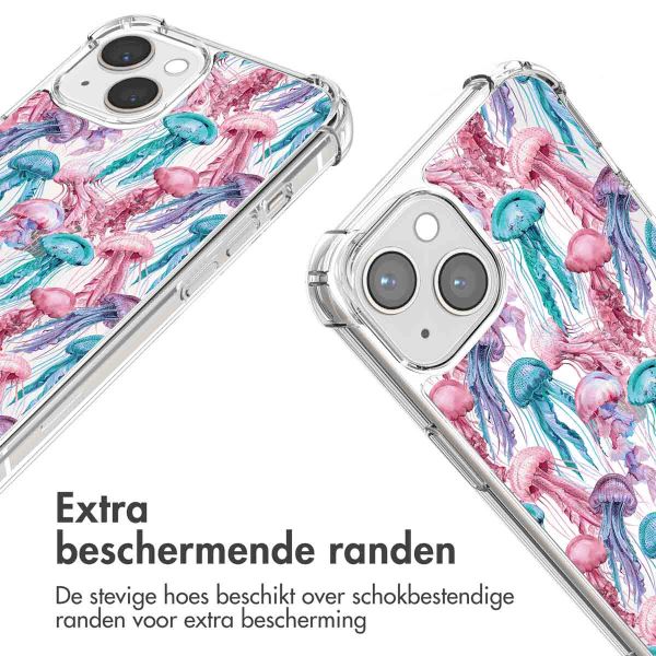iMoshion Design hoesje met koord iPhone 13 - Jellyfish Watercolor